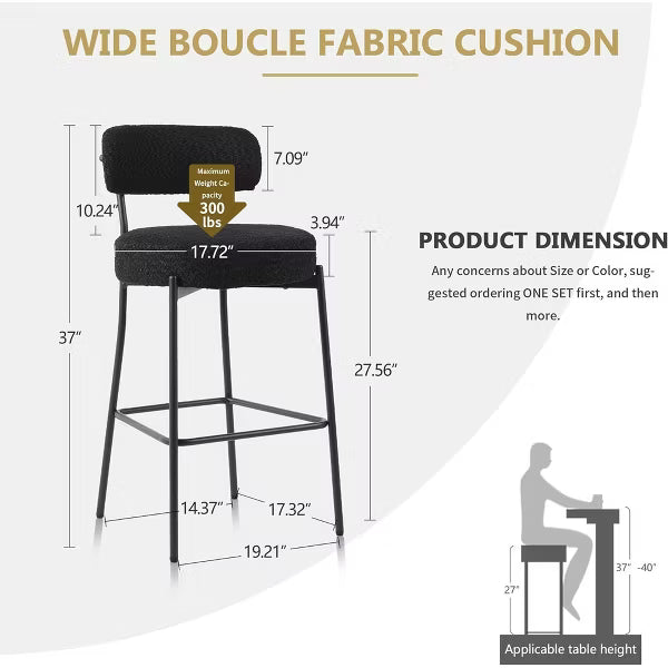DYHOME Bar Stools Set of 2, 27 Inches Counter Height Kitchen Bar Stools with Back, Modern Metal Tall Bar Stools for Kitchen Island