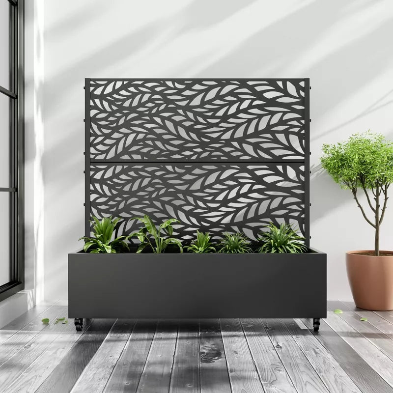 PexFix Outdoor Metal Trellis with Planter Box in Leaf Pattern