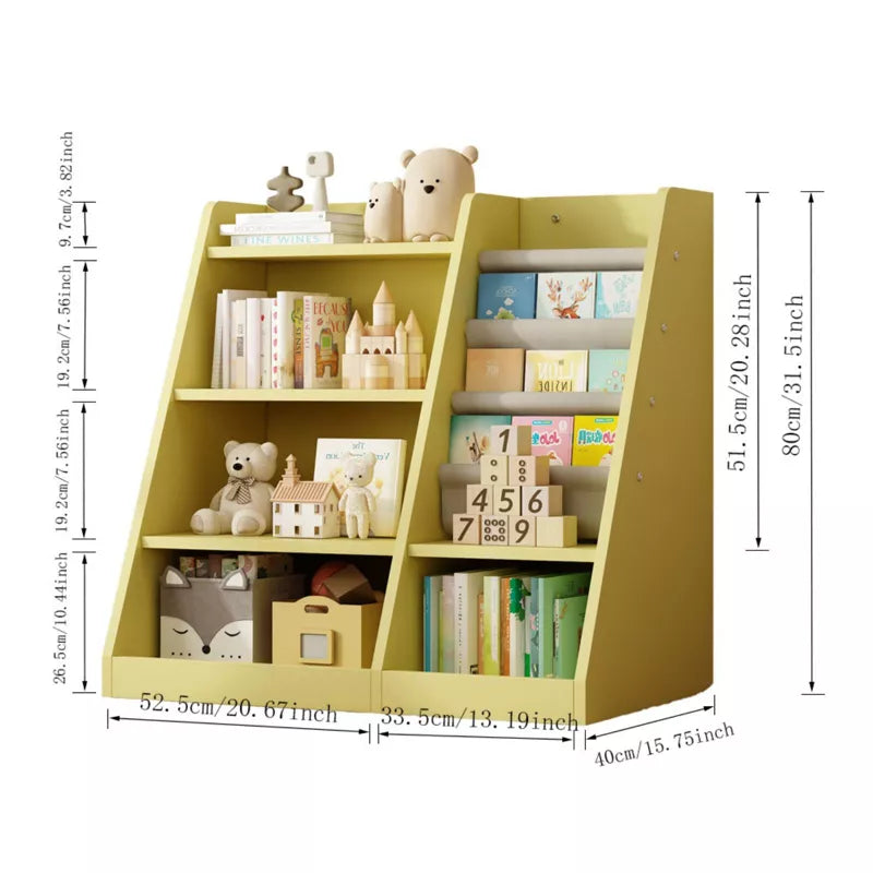 FONTOI Kids Bookshelf, Toy Storage Organizer Cabinet, Children Bookcase, Toddler Baby Sling Book Rack, Adjustable Shelf, Yellow, 35.5*15.8*31.5