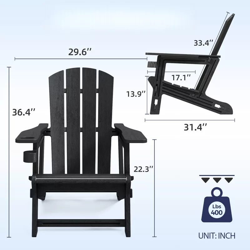 VisioGear 2-Piece Patio Adirondack Chair with Cup Holder, Outdoor Comfortable Set for Backyard, Black, 31.4"*29.6"*36.4"