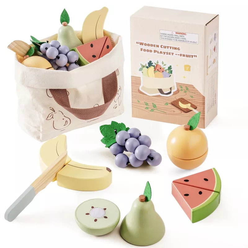ROBOTIME Play Food and Toy Kitchens, Pretend Cutting Food Toys with Accessories, for Children's Gift, 7PCS, Multicolored, 5.91"*2.36"*4.71"