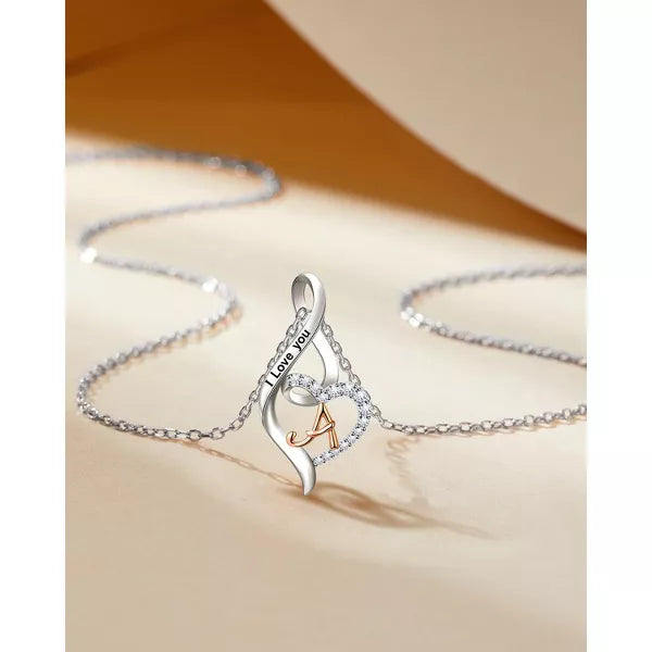 Molenia Heart Initial Necklace for Women, 925 Sterling Silver Heart Letter Pendant Necklace for Her, Fine Jewelry Necklace Gifts for Her Wife Women