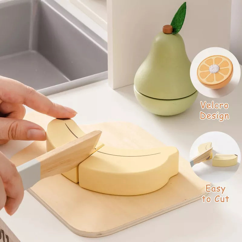 ROBOTIME Play Food and Toy Kitchens, Pretend Cutting Food Toys with Accessories, for Children's Gift, 7PCS, Multicolored, 5.91"*2.36"*4.71"