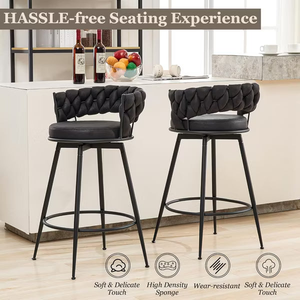 DYHOME 28 inch Bar Stools Set of 3, Modern Counter Height Bar Stools, 360 Swivel Suede Fabric Stool Chairs with Woven Back and Footrest