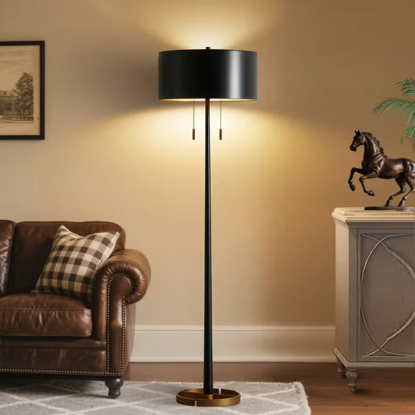 GTCLIGHTING Metal Black Floor Lamp for Living Room,60" Modern Standing Lamp with Dual Pull Chain Switch for Bedroom Office
