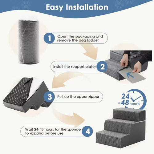 MyDepot 3-Step Foam Dog Stairs - Curved Non-Slip Pet Steps for Couch & Sofa, Joint-Friendly Ramp for Small Dogs & Cats