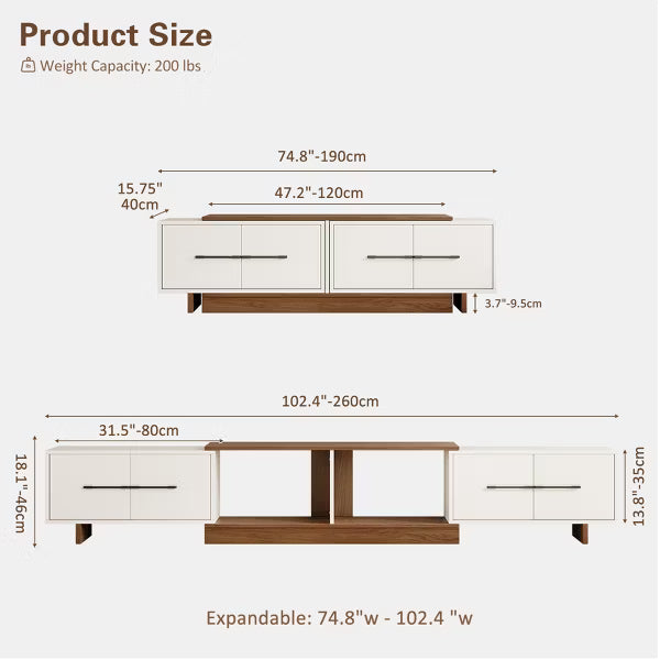 JVNOXK-Modern Entertainment Center with Extendable TV Stand Features 4 Large Storage Cabinets Accommodates up to 120-inch TV Ideal for Living Rooms