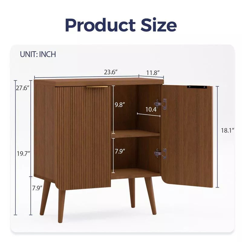 FONTOI Storage Cabinet, Sideboard Cabinet with Doors and Shelves, Buffet Cabinet with Waveform Panel for Dining Room, Walnut, 23.6*11.8*27.6