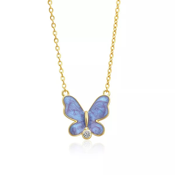 Molenia 925 Sterling Silver Necklace for Women - Gold Butterfly Resin Pendant Gifts for Mom Chain Cute Stuff Jewelry for Girls Mothers Day Birthday