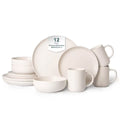 12-Piece Stoneware Dinnerware Sets with Mugs, Microwave & Dishwasher Safe, Non-Toxic Dinner Plates Bowls Set, Stackable Matte Glaze Kitchenware for 3