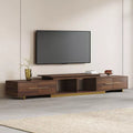 LOVSON 63.4'‘ to 94.5’' Expandable Stainless Steel Pedestal Entertainment Center, with 4 Drawers & 2 Open Shelf ,for Living Room Media Console