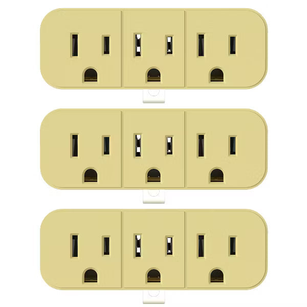 ELEGRP 2 to 3 Prong Grounded Triple Outlet Extender, 2-Prong to 3-Prong Adapter Converters for Wall Outlets, Polarized Wall Plug ETL Listed,Ivory 3PC
