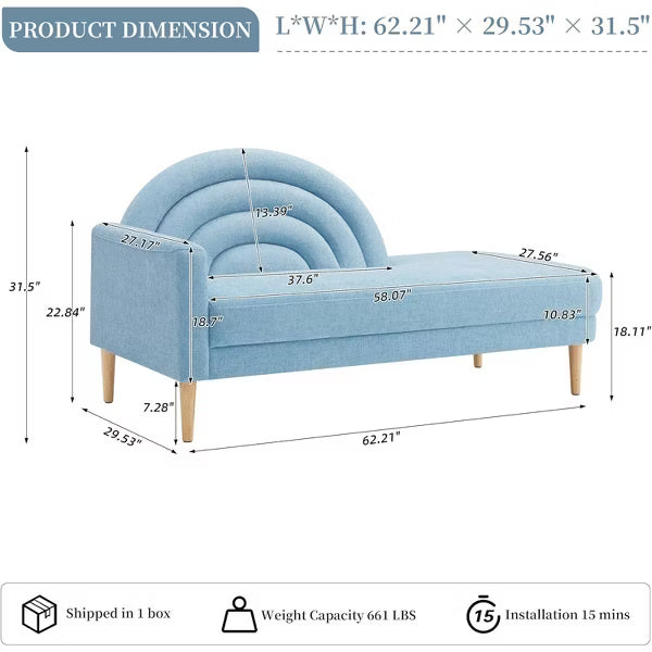 Rainbow Backrest Chaise Lounge  Linen Fabric, 660LBS Capacity, Under-Seat Storage, Easy Assembly & 1-Year Warranty, Multiple Colors for Small Spaces