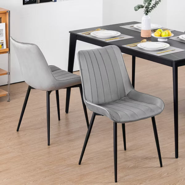 DYHOME Mid-century Modern Dining Chairs, Velvet Upholstered Metal Side Chair, Set of 2