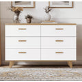 Resenkos Wood 6 Drawer Double Dresser for Bedroom, Chest of Drawers for Closet, Living Room, Hallway, Nursery, White&Rosewood