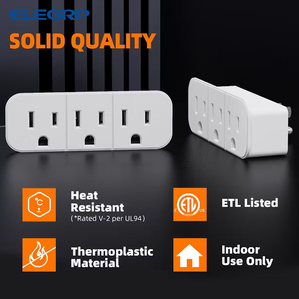 ELEGRP 2 to 3 Prong Grounded Triple Outlet Extender, 2-Prong to 3-Prong Adapter Converters for Wall Outlets, Polarized Wall Plug ETL Listed,Ivory 3PC
