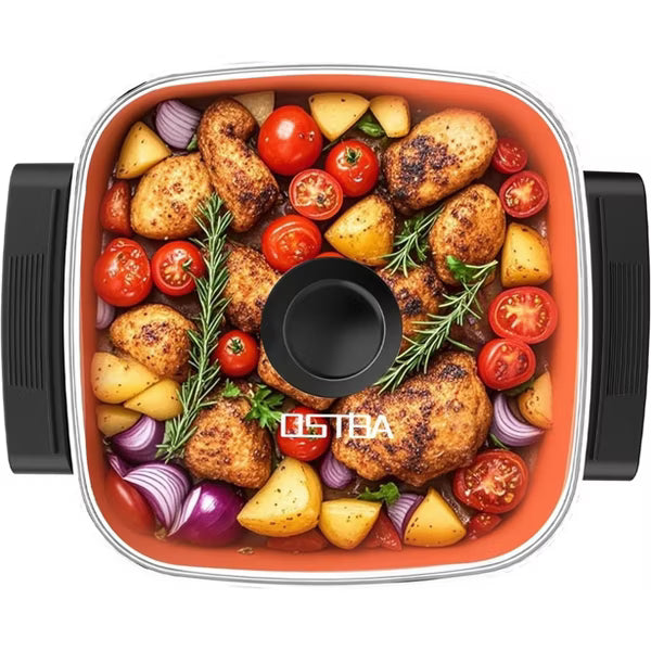 OSTBA Electric Skillet and Frying Pan with Glass Lid, 12"x12" Copper Nonstick Electric Pan, 1500W Power, Cool Touch Handles