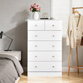 CIPACHO 6 Drawer Cabinet - White Textured Melamine Particleboard with Matte Gold Handles