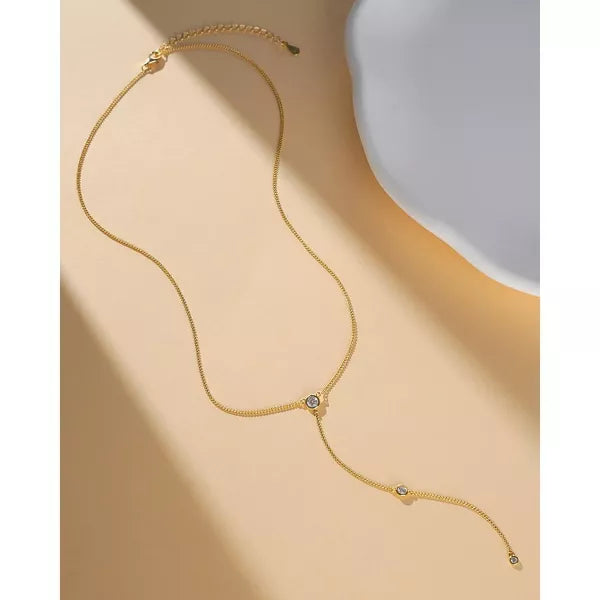 Molenia Gold Long Necklace for Women Trendy, Y Necklace Dainty 14K Gold Plated Drop Dangle Chain CZ Necklace, Simple Jewelry Gifts for Her Mom Women