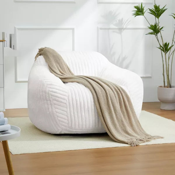 LIKEPAY Oversize Faux Rabbit Fur Single Bean Bag Sofa with Arms for Living Room, Bedroom, Gaming room