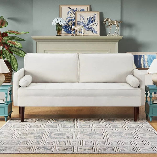 Dexmalle Upholstered Loveseat 2-Seat Sofa Couch for Small Space with Wooden Legs,Beige