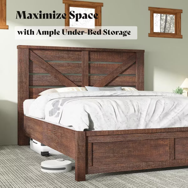 AMERLIFE Farmhouse Bed Frame with 49.2" Barn Door Headboard