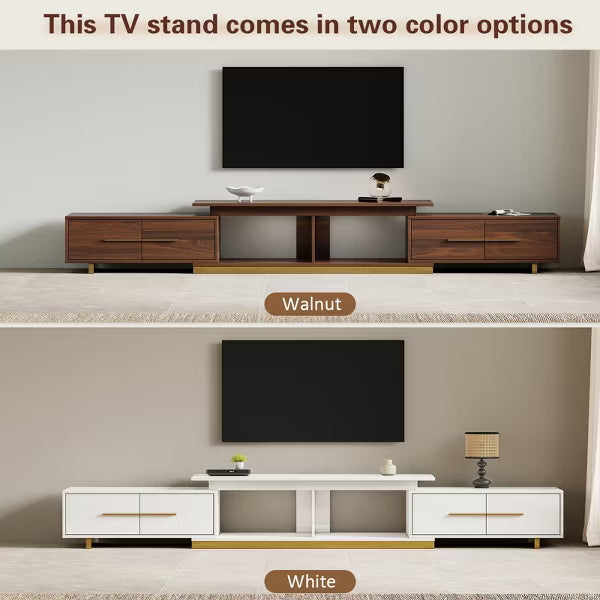 JVNOXK-Modern Stainless Steel TV Console with Drawers Expandable Storage & Entertainment Center