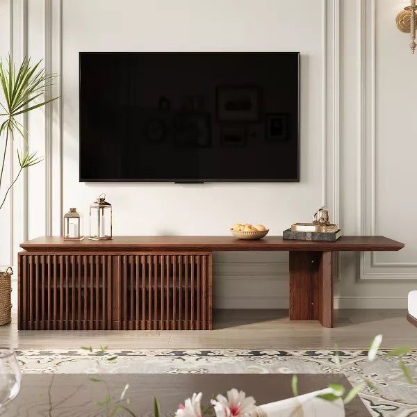 LOVSON 78.7"-110"Extendable TV Media Console for Up to 55+ Inch, Modern TV Stand, Entertainment Center with Storage, for Living Room,Walnut
