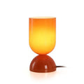 8.9" Modern Cylindrical Glossy Orange Glass Table Lamp with Dome Base for Bedside, Living Room, Study, Lounge, Bar Counter, or Coffee Table
