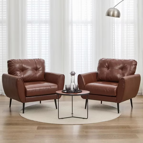 TYBOATLE Blue Leather Accent Chair, Tufted Mid-Century Armchair for Salon, Office, Living Room