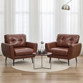TYBOATLE Blue Leather Accent Chair, Tufted Mid-Century Armchair for Salon, Office, Living Room