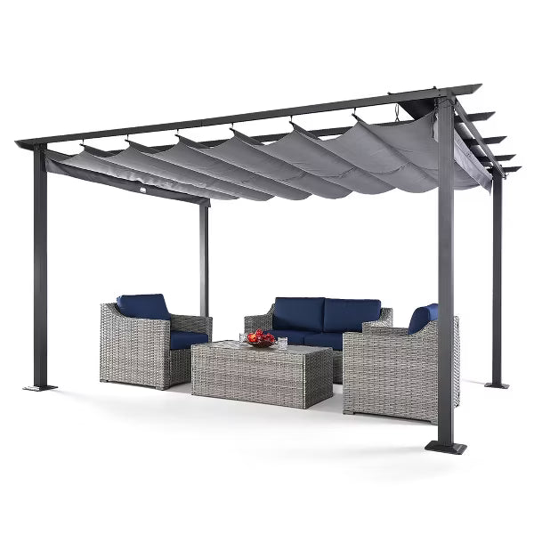 HAPPATIO Outdoor Retractable Pergola Canopy Patio Pergola with Aluminum Frame