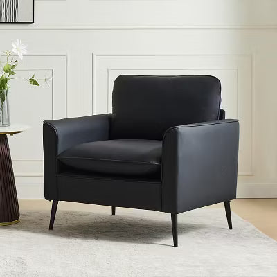TYBOATLE Dark Gray Leather Accent Chair, Cozy Mid-Century Armchair for Living Room, Lobby, Office