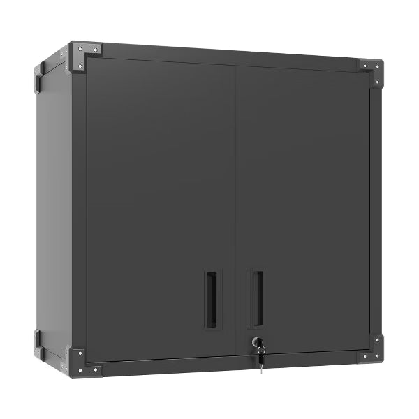 Munora - 2-Door Metal Wall Cabinet with Adjustable Shelves - Lockable Tool Storage for Garage/Utility Room - Black