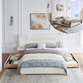 Queen Size Upholstered Platform Bed with Storage Drawers Built-in Nightstands,Sprung Wooden Slats,Noise-Free,No Box Spring Needed,Easy Assembly,White