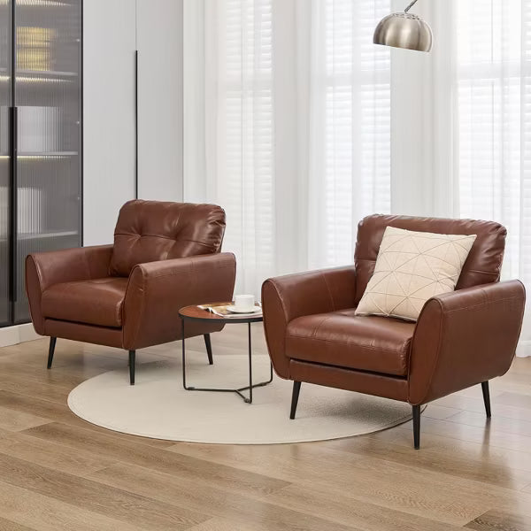 TYBOATLE Blue Leather Accent Chair, Tufted Mid-Century Armchair for Salon, Office, Living Room
