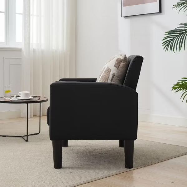 TYBOATLE Tufted Black Leather Accent Chair, Mid-Century Armchair for Office, Living Room, Bedroom