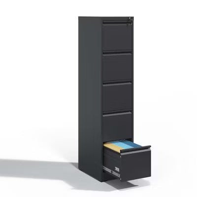 Yukimo Vertical File Cabinet with Lock, 64"H Steel Metal Filing Cabinet, Full Extension Silent Slides, Anti-Tilt Design, Black