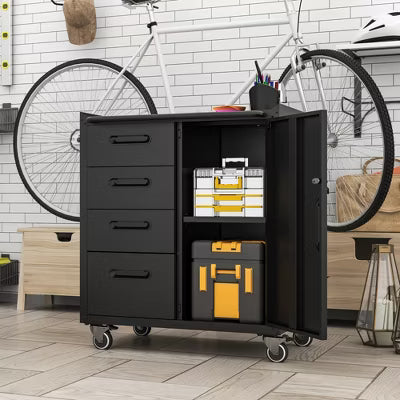 Yukimo Heavy-Duty Cold-Rolled Steel Rolling Tool Cabinet with Wheels, 35"H Storage Cabinet, Lockable Detachable Casters, Easy Assembly