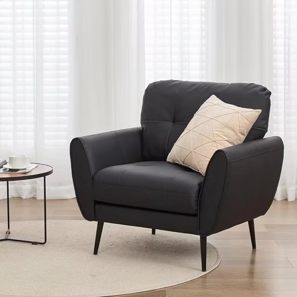 TYBOATLE Blue Leather Accent Chair, Tufted Mid-Century Armchair for Salon, Office, Living Room