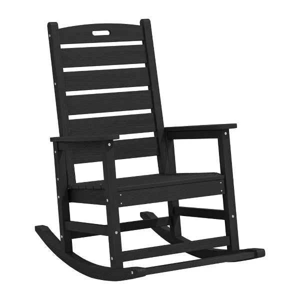 Hyleory Extra Wide HDPE Outdoor Adirondack Rocking Chair with Built-In Footrest and 30° Recline for Ultimate Relaxation