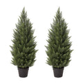 Dr.Planzen Artificial Cypress Topiary Trees Set of 2 - UV Resistant Outdoor Faux Plants for Front Porch - Potted Fake Evergreen Christmas Decor