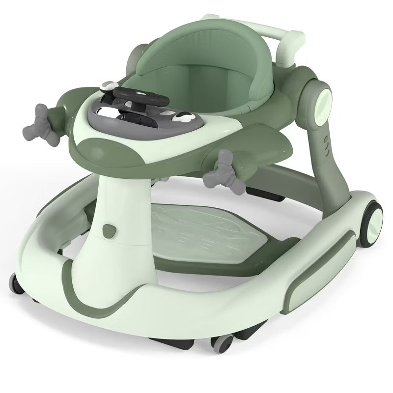 Kinder King 5-in-1 Baby Activity Walker, Convertible Push & Sit-in Walker with Adjustable Height, Foldable, Stable Design, Green