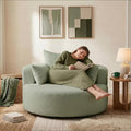 360° Modern Swivel Barrel Accent Chair in Premium Chenille Sofa- Round Oversized Cuddle Chair with 3 Toss Pillows for Contemporary Living Spaces