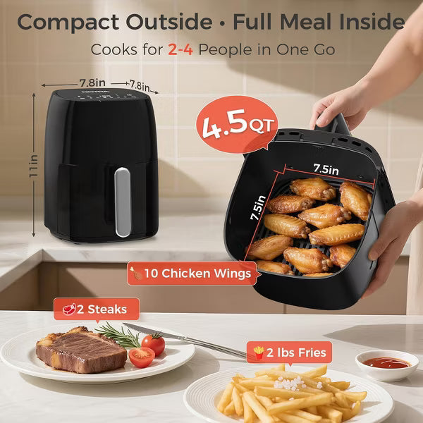 OSTBA Air Fryer with 3D Rapid Air Circulation, Digital Touch Screen, Adjustable Temp & Time, Dishwasher Safe, Oil-Free Healthy Cooking, 4.5 QT