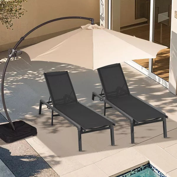 Hyleory Adjustable Aluminum Folding Chaise Lounge - Locking Legs for Secure Relaxation
