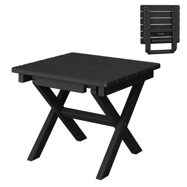 Hyleory HDPE Portable Patio End Table Set of 2 , Folding Outdoor Coffee Table