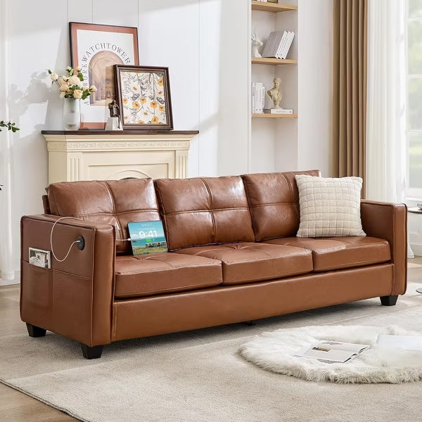 TYBOATLE 88" Faux Leather L-Shaped Sectional Sofa, Comfy Modular Couch with Chaise & USB, Convertible Sofa for Living Room, Bedroom, or Small Spaces
