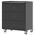 Munora - 3-Drawer Rolling Tool Cabinet with Workbench Top - 16.54"D x 29.53"W x 34.66"H - Black