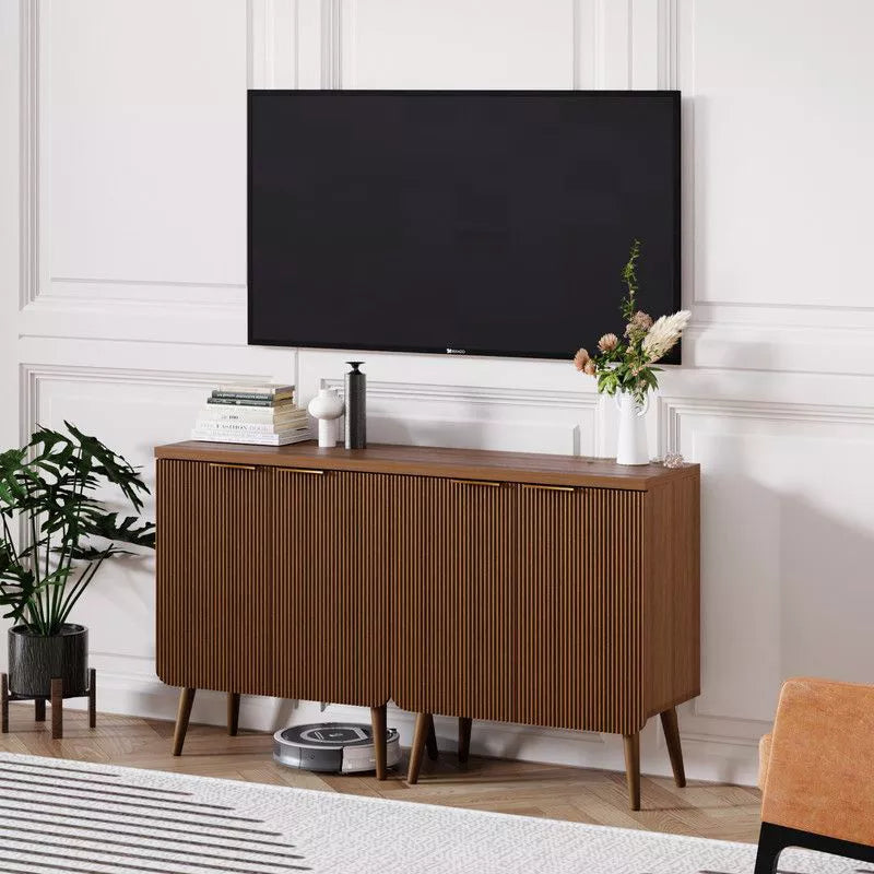FONTOI Storage Cabinet, Sideboard Cabinet with Doors and Shelves, Buffet Cabinet with Waveform Panel for Dining Room, Walnut, 23.6*11.8*27.6